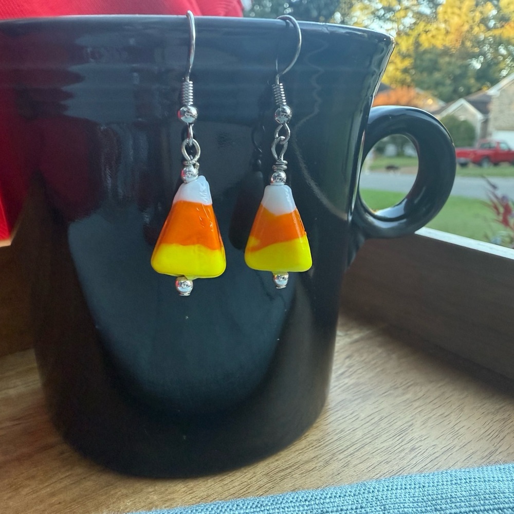 Fall Candy Corn Earrings Artisan Made Festive Tri-Colo